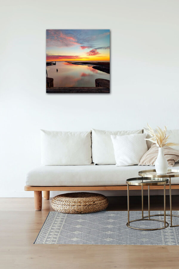 Abendrot am Meer – Maritimes Wandbild vom Sonnenuntergang an der Küste