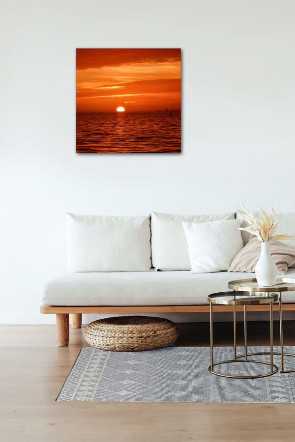 Feuermeer – Leinwandbild mit feurigem Sonnenuntergang über dem Meer